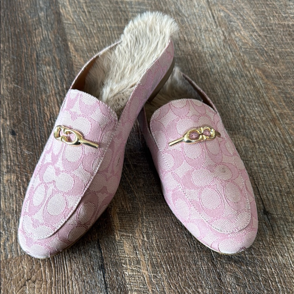 COACH Pink Slip-On Loafers with Gold Accent